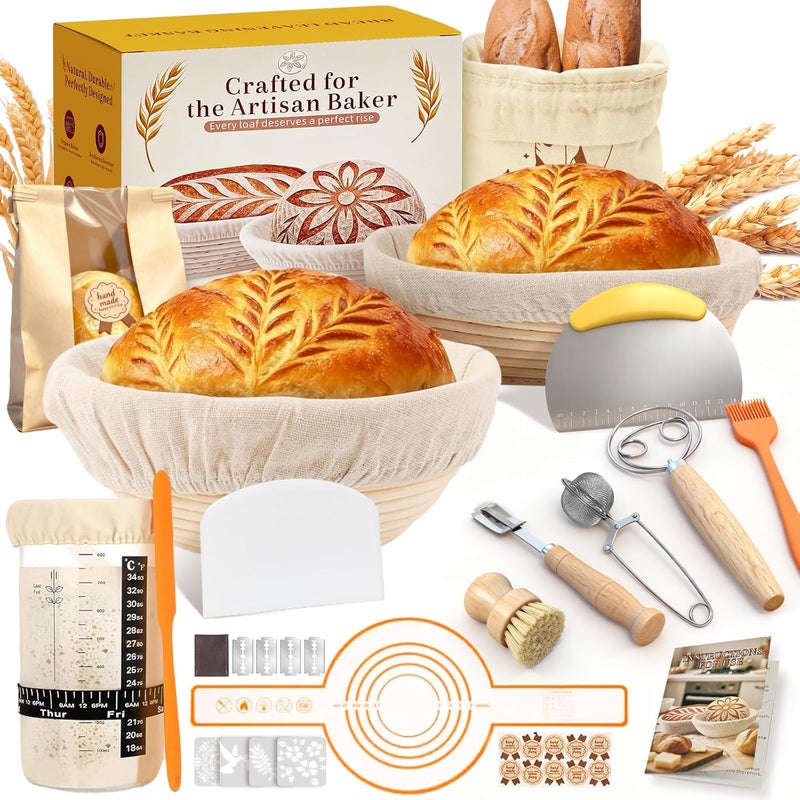 Rymtox Complete Sourdough Starter Kit | Easy to Clean & Use for Beginners & Bakers | Natural Rattan Proofing Basket with Full Accessories | Sourdough Bread Baking Supplies for Bakers Women Wife - Image 1